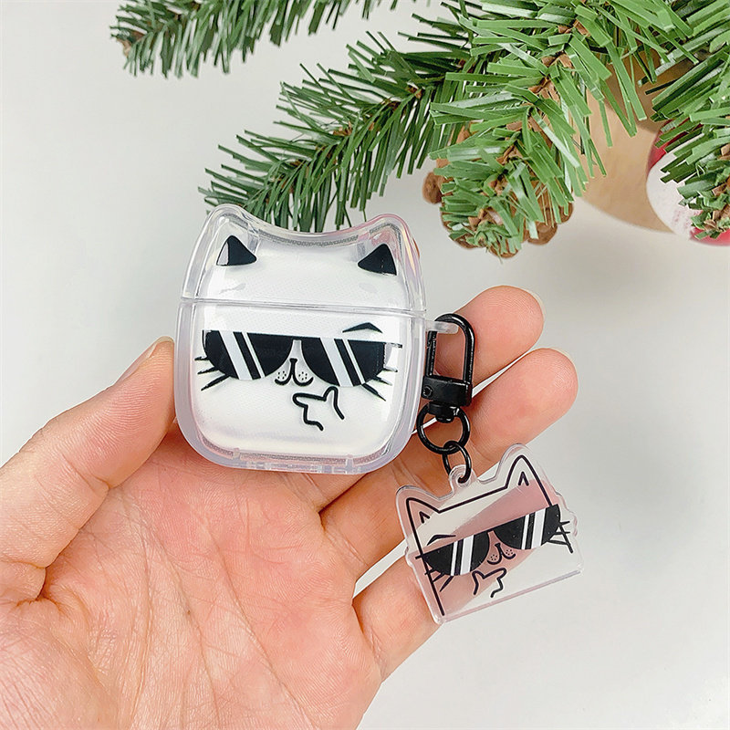 ins可爱卡通墨镜耍酷猫咪适用airpods4代耳机套苹果2/3三代AirpodsPro第二代保护壳Pro3软壳透明创意情侣立体