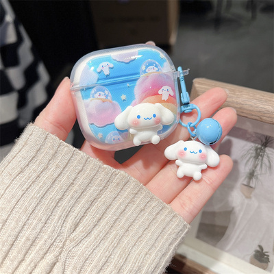 小清新卡通泼墨椰子招财猫适用airpods4代耳机套苹果2/3三代AirpodsPro第二代保护壳Pro2透明软郁金香玉桂狗