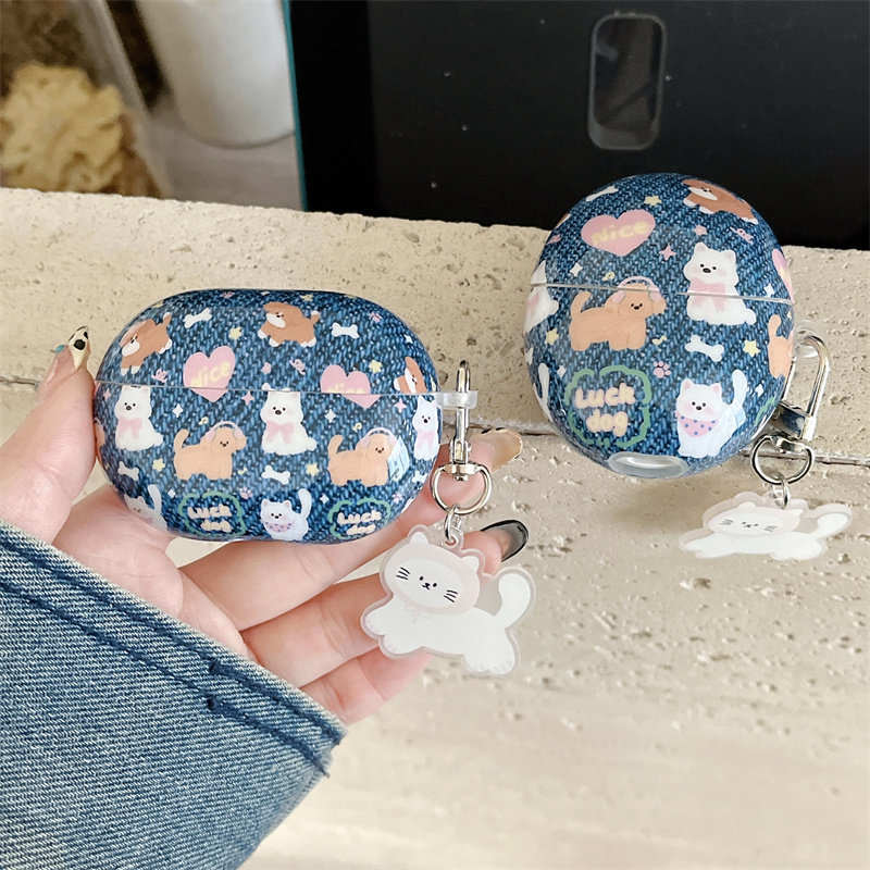 复古蓝色牛仔狗狗适用华为freebudsPro4/Clip耳机壳保护套Freebuds4E/6i/5I软壳SE2/3耳机壳可爱卡通软壳情侣