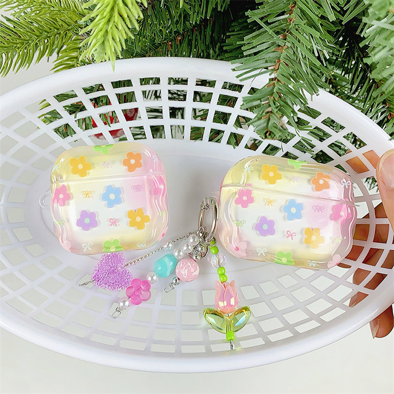 ins晕染彩色蝴蝶结花朵适用airpods4代耳机套苹果2/3三代AirpodsPro第二代保护壳Pro3少女心透明立体软壳创意