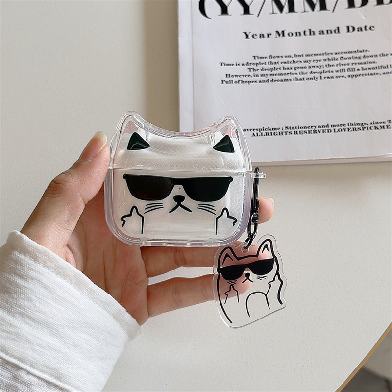 酷酷墨镜立体猫咪适用airpods4代耳机套2/3三代airpodsPro第二代保护壳苹果蓝牙耳机套Pro2透明软壳卡通情侣