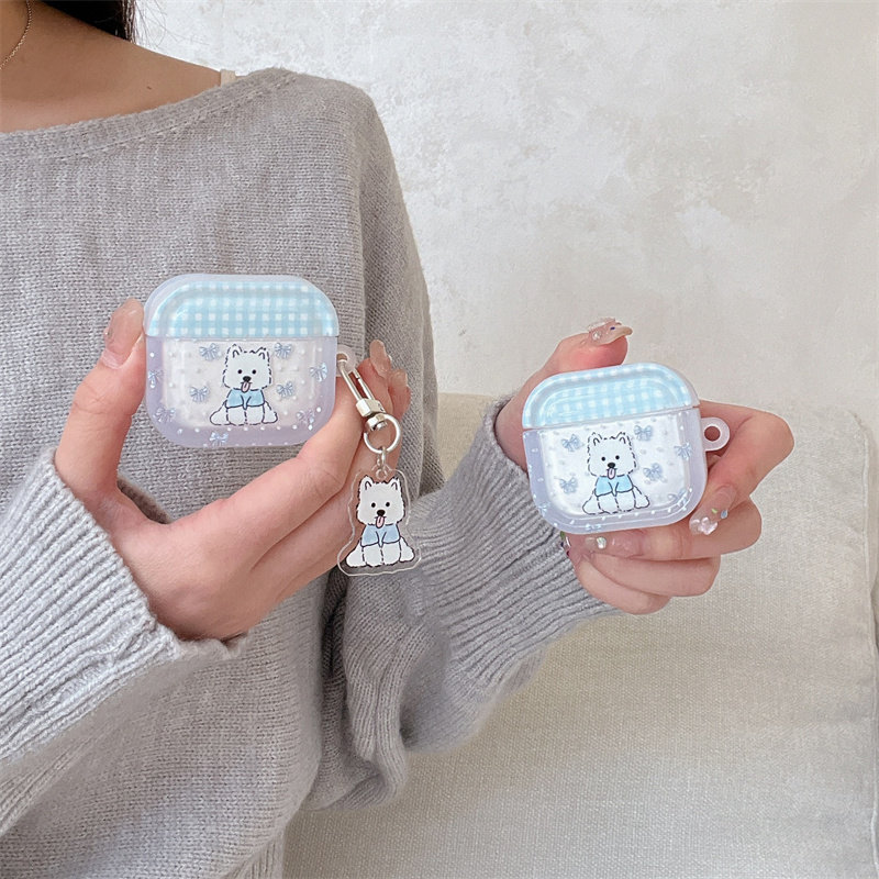 波点蝴蝶结蓝色格纹西高地适用airpods4代耳机套2/3三代airpodsPro第二代保护壳苹果蓝牙耳机套Pro2萌系软壳