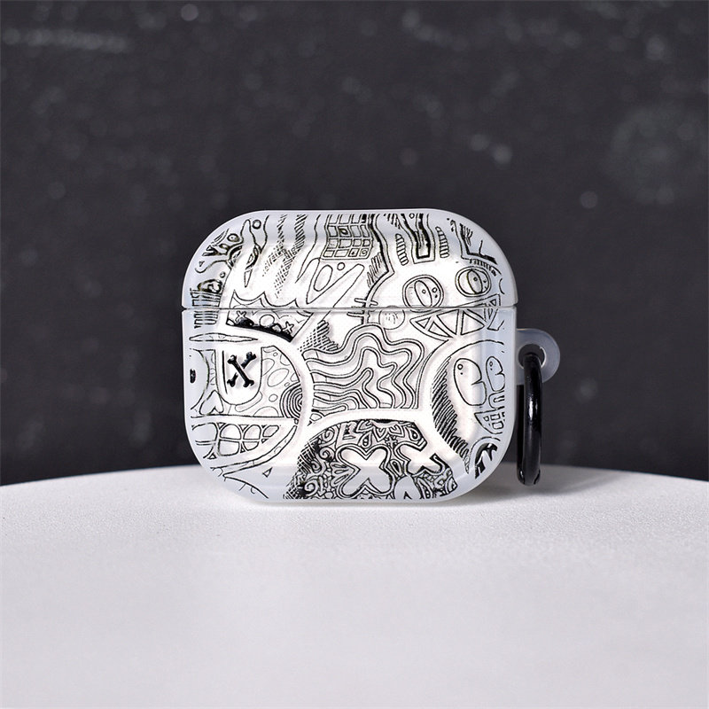 简约黑白素描小怪线条适用airpods4代降噪版耳机套苹果2/3三代AirpodsPro第二代降噪版保护壳Pro2卡通软壳潮