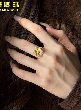 5D硬金黄金枫叶雪花戒指女999足金2026新款点钻镶嵌气质指环送礼