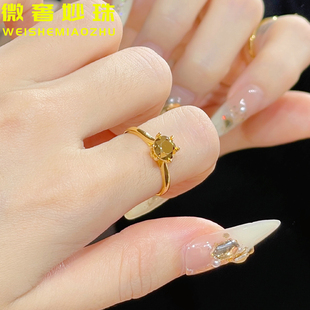 5G黄金钻石戒指女999足金2024新款可调节活口指环纯金结婚小尾戒