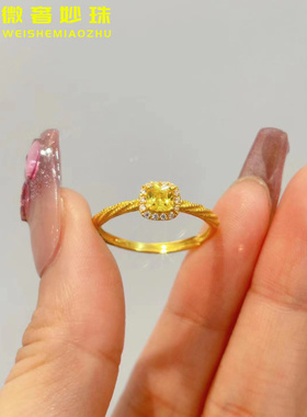 微奢妙珠女款足金黄金小方糖戒指