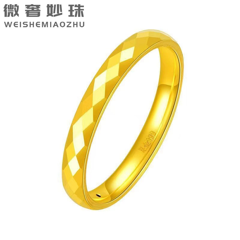 3D硬金黄金菱格戒指999足金马赛克镭射指环纯金新款金戒指送女友_虎窝淘