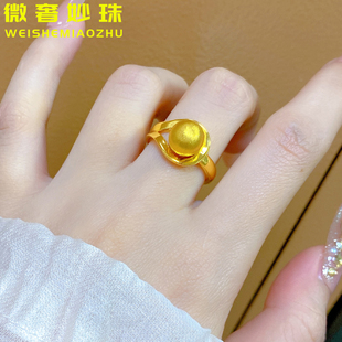 5D硬金黄金有求必应戒指女999足金新款拉丝球指环纯金食指戒送礼