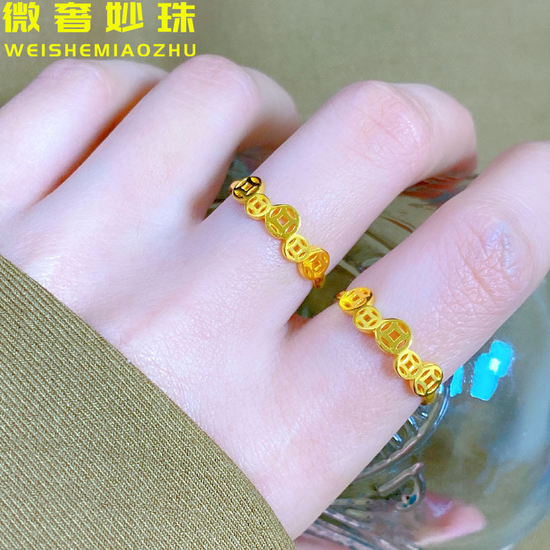 微奢妙珠女款足金黄金钱币戒指