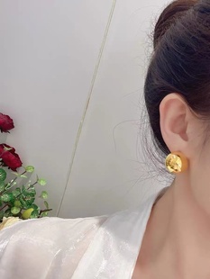 5D硬金无氰黄金光珠耳环999足金女款时尚欧美风大气纯金耳钉送礼