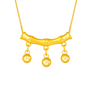 3D硬金黄金弯管铃铛项链女999足金时尚竹节吊坠纯金节节高升挂坠