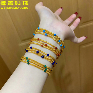 5D黄金三圈手链女999足金小克重绿松石南红手串纯金项链七夕送礼