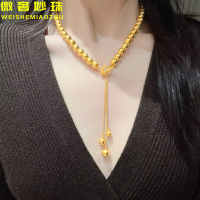 5D硬金黄金金珠串珠项链女999足金新款流苏气质珠珠项链送礼正品