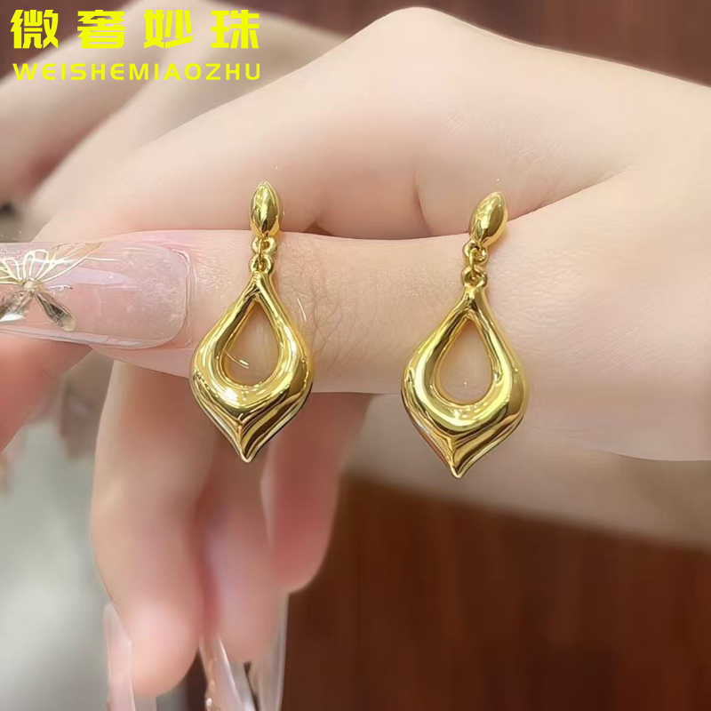 5D硬金黄金水滴耳环女999足金新款大气时尚耳饰纯金耳坠送礼正品