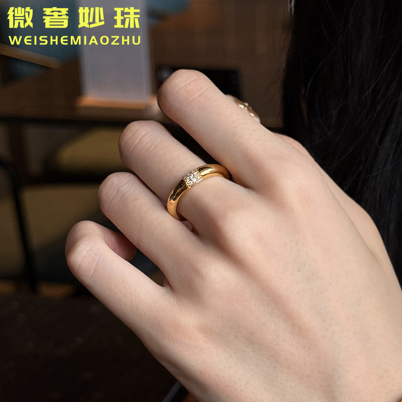 5D硬金黄金泥鳅背戒指女999足金小克重点钻镶嵌指环食指戒送女友图片