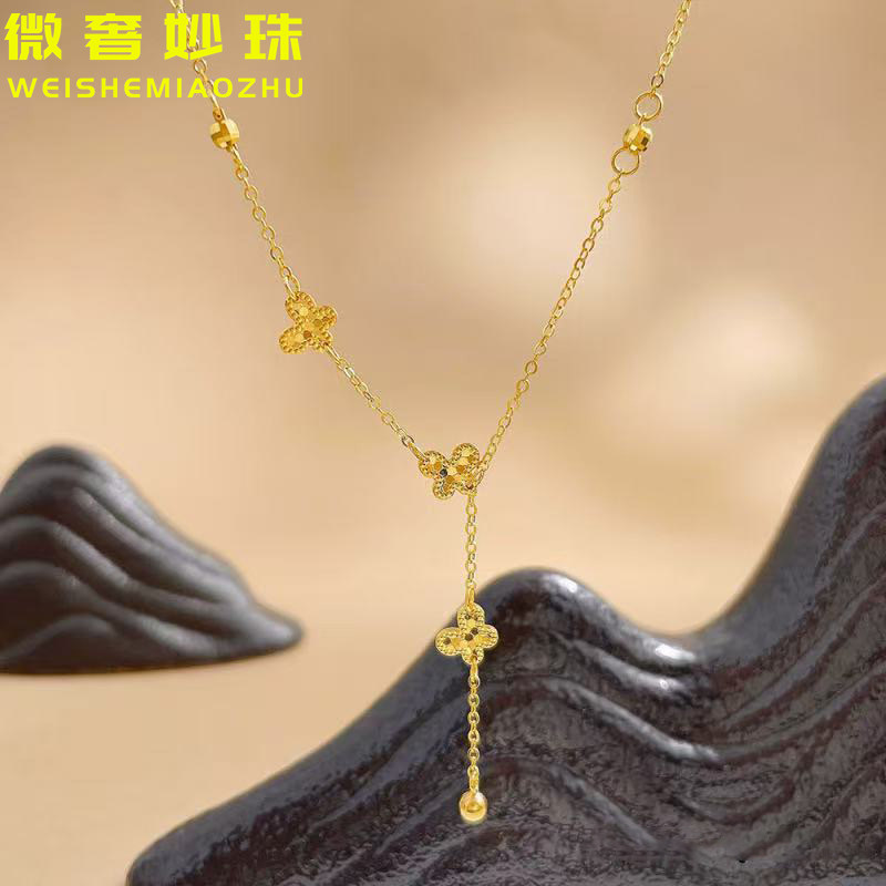 5G黄金蝴蝶项链女999足金小克重新款气质流苏锁骨纯金套链送女友图片