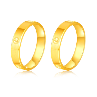 3D硬金黄金情侣戒指999足金时尚简约男女对戒纯金素圈金戒指一对