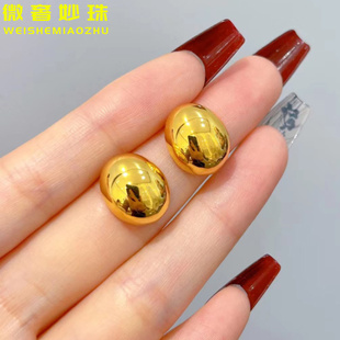 豆豆耳环纯金镜面耳饰送女友 5D硬金黄金鸽子蛋耳钉女999足金新款