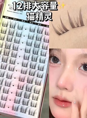 12排大容量纯欲猫精灵漫画假睫毛自然浓密单簇懒人小猫耳恶魔新手