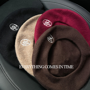 韩版mfg贝雷帽秋冬美拉德色大头画家帽复古安可拉红帽子女显脸小