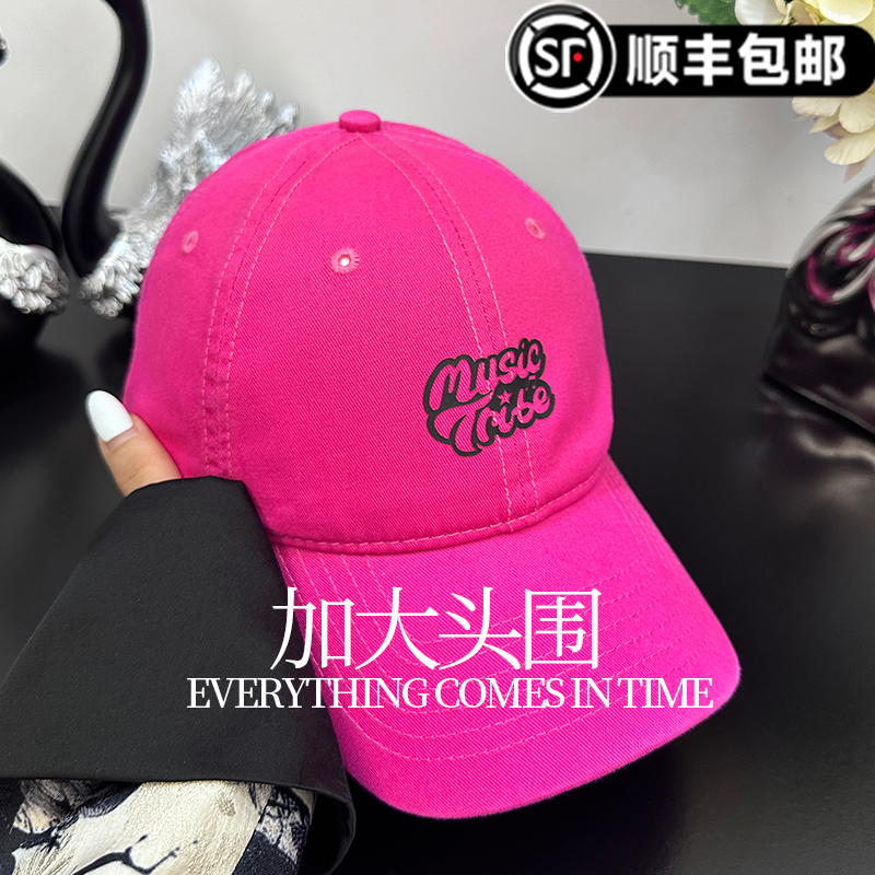 music棒球帽玫红色大头围鸭舌帽