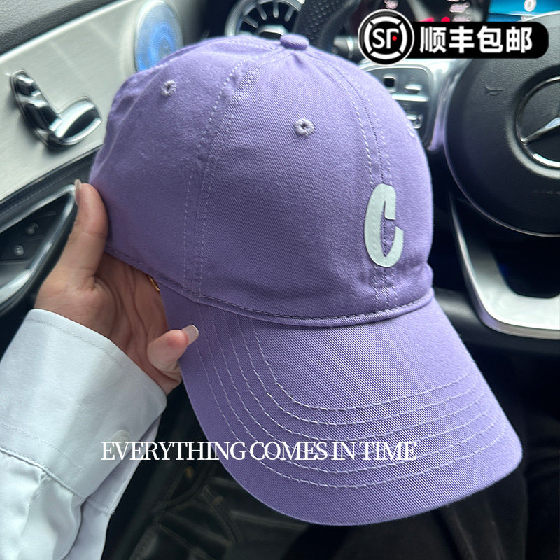 淡紫色c字母c标棒球帽女大头围加大加深鸭舌帽男显白加宽帽檐帽子