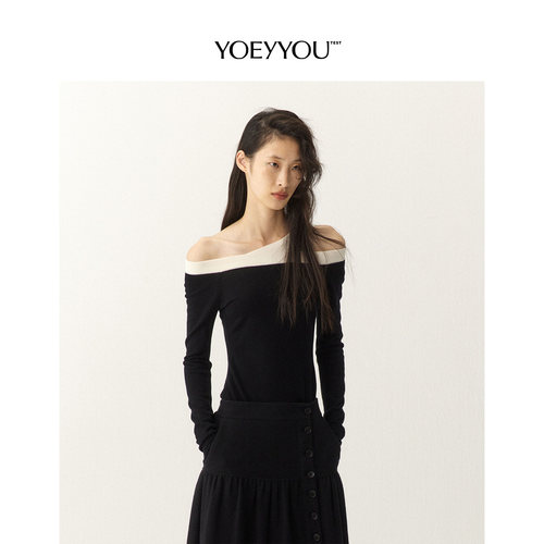 曲线撞色长袖上衣小众设计师品牌