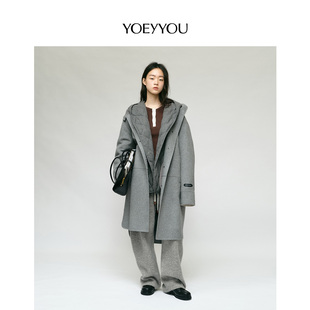 YOEYYOU休闲连帽毛呢大衣秋冬新品设计师款极简风大廓型宽松外套