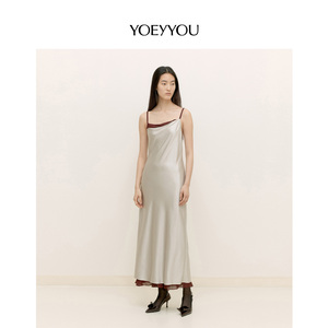 YOEYYOU【淡人穿搭】双层叠色吊带长裙女春夏款露背A摆无袖连衣裙
