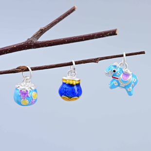 S999足银柿子福袋小马吊件 彩色滴油可爱立体挂坠DIY手串编绳配件