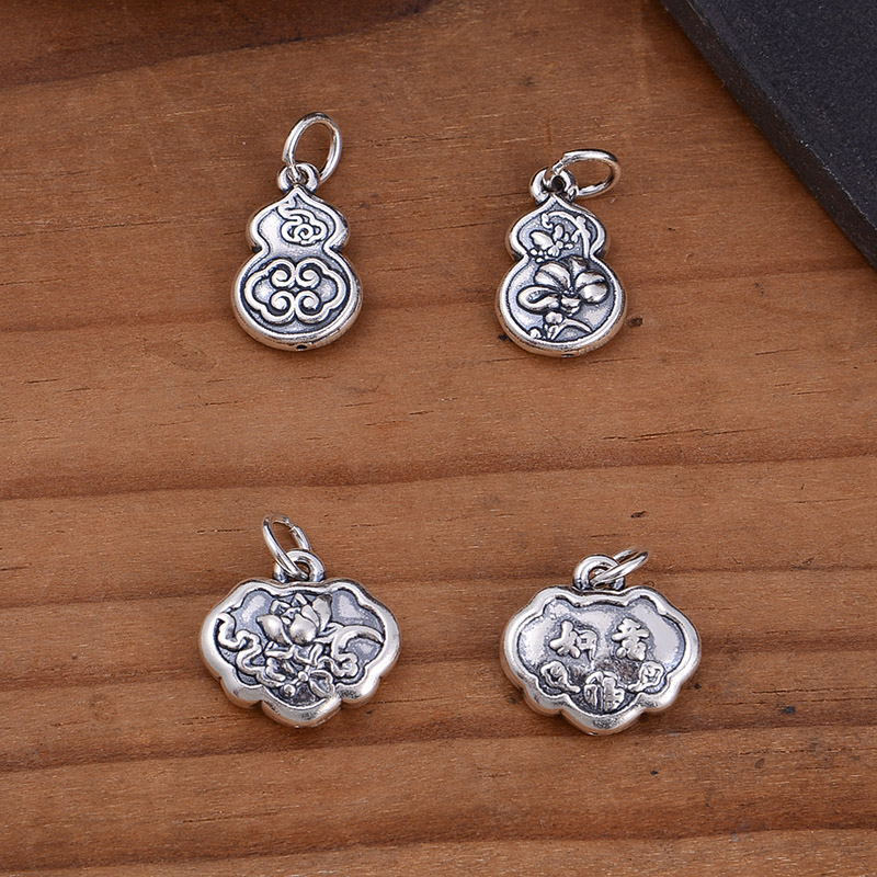 S999足银莲花平安锁祥云葫芦挂件