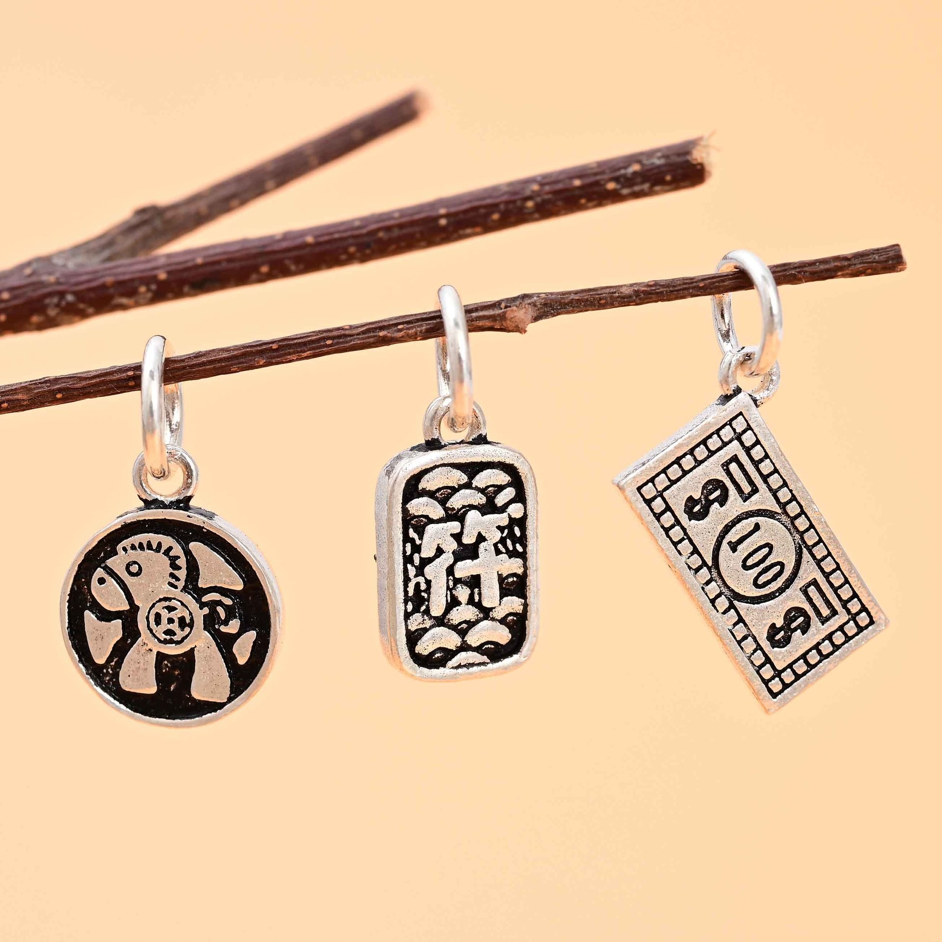 S925纯银马上有钱符圆牌