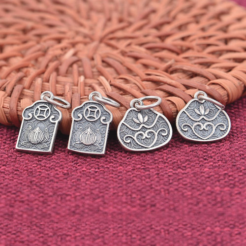S925纯银金钱祥纹莲花挂件