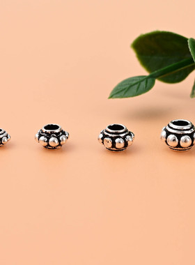 S925纯银圆点蜻蜓眼隔片 复古小号无钢印隔珠垫片DIY水晶手串配件
