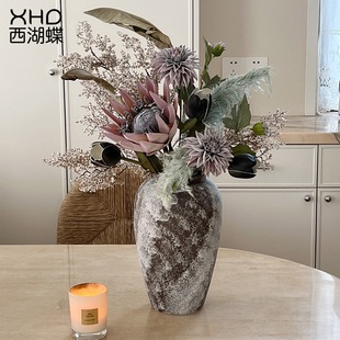 复古风仿真花束陶瓷花瓶客厅卧室装饰品永生花艺家居插花器皿摆件