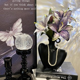 设计师款轻奢3D百合花仿真花假花客厅餐桌花瓶插花装饰品花摆件