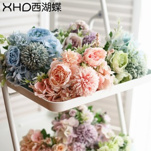 插花装 北欧手捧仿真花束干花摆件假花塑料花客厅卧室餐桌混合式 饰