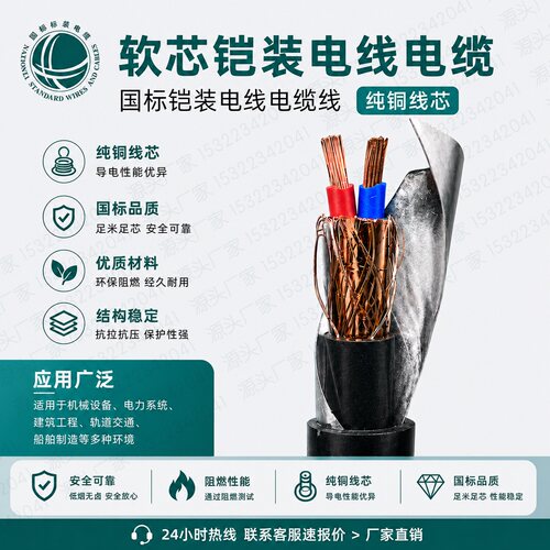 阻燃软芯多股铠装KVVRP22 KVVR22 RVV22 RVVP22 RVSP22 NH-RVSP22