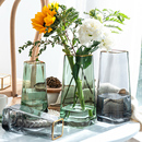 轻奢创意玻璃花瓶方口描金彩色水培鲜花百合插花瓶客厅装 饰摆件