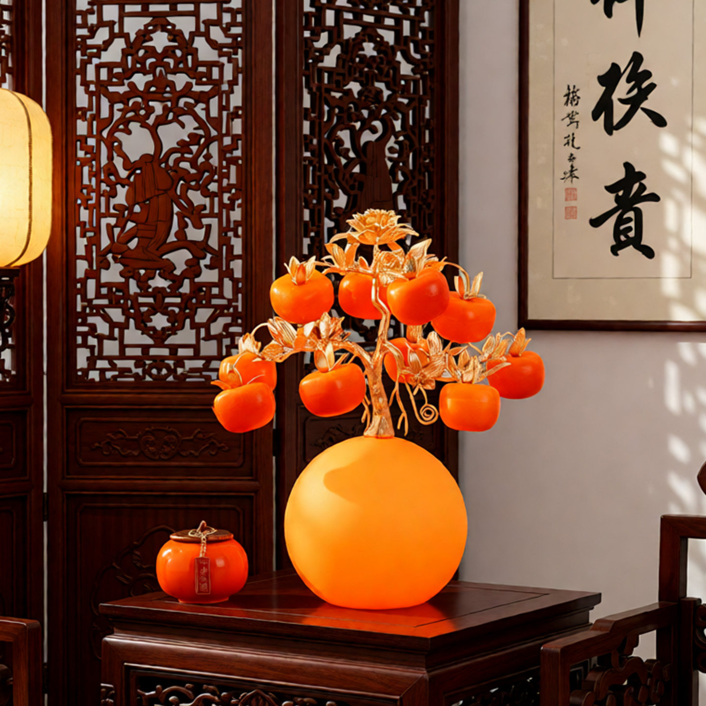 年宵花卉柿柿如意桌面摆件家居装饰品吉祥寓意工艺品客厅夜灯摆设,家居饰品,桌面摆件,淘宝优惠券,粉丝福利购,淘宝优惠卷