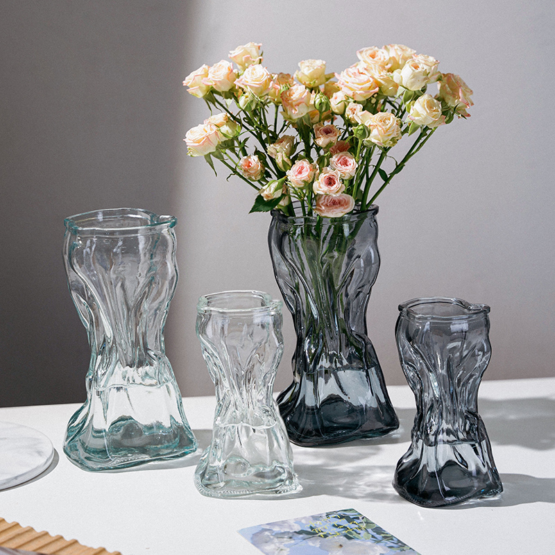 北欧创意不规则ins风透明民宿客厅桌面插花水养鲜花玫瑰装饰摆件
