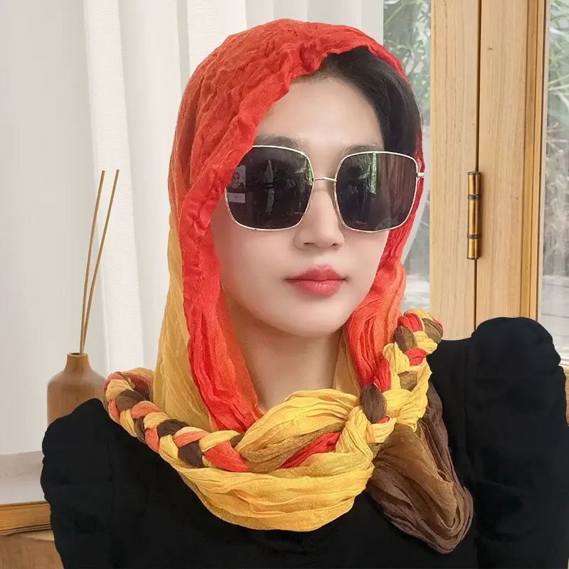 辫子防晒丝巾包头巾围巾女西藏