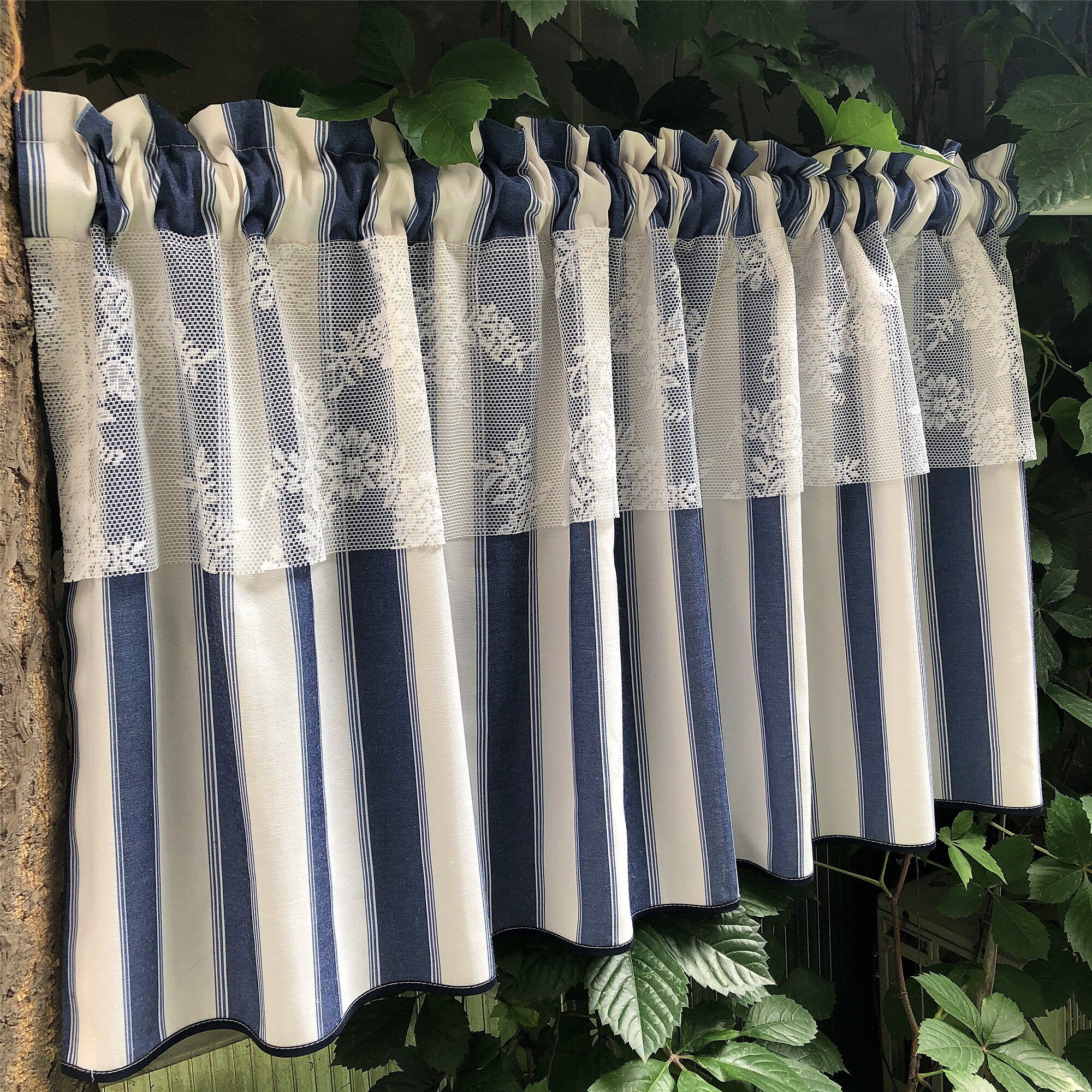 5折包邮清仓莱茵河c布艺地中海田园格子厨房浴室橱柜半帘门帘短帘