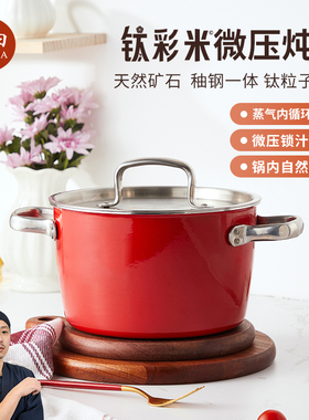 神田绣渤意钛彩米微压炖锅家用多功能厨房双耳汤锅