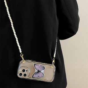 轻奢蝴蝶支架适用荣耀400手机壳300/200pro斜跨100珍珠链条90GT高级感女款80/70/60全包50防摔magic7/6保护套