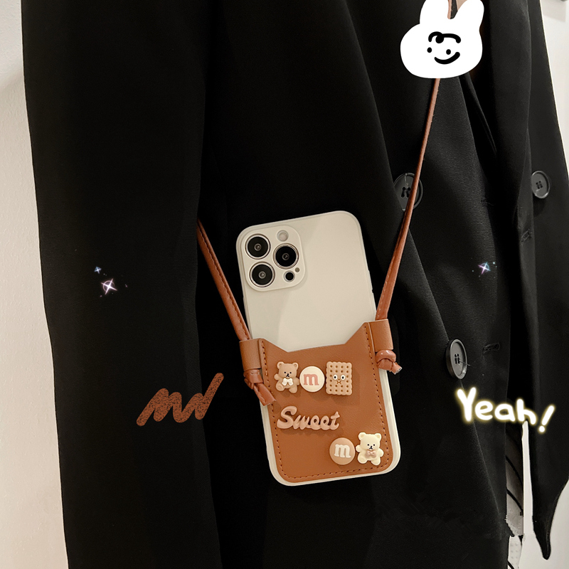 卡通小熊卡包挂绳手机壳个性背带