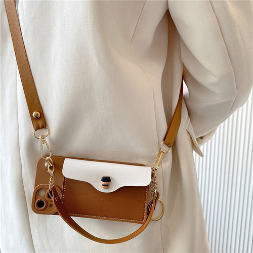 立体咖啡零钱包斜跨挂绳手机壳