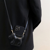 简约小狗卡包斜挎适用iphone17promax手机壳16pro皮质苹果15promax女13小众14高级感12 11全包xs背带xr保护套