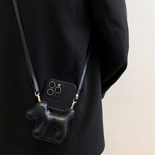 简约小狗卡包斜跨挂绳手机壳