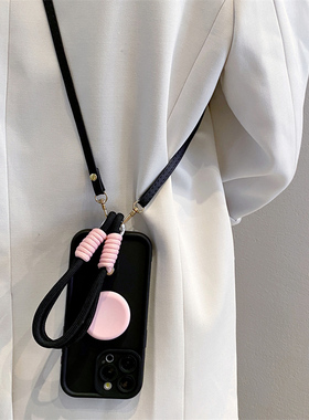 简约黑粉撞色支架适用opporeno15手机壳reno14/13/12pro斜挎reno11挂绳reno10手提findx9全包A3x防摔A5软A6女